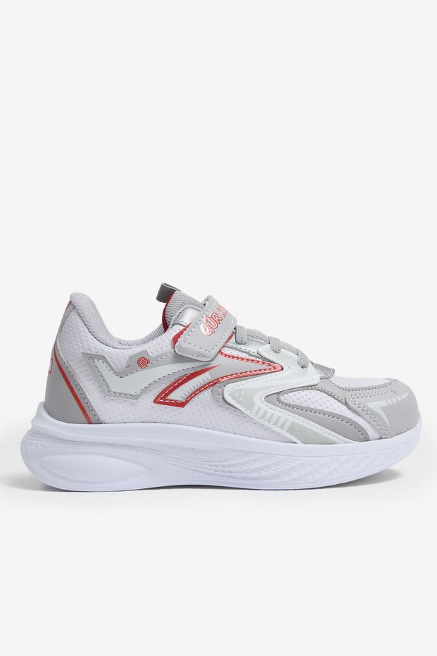Children's Unisex Gray Red Eva Faylon Sole Velcro Rubber Laced Sports Shoes