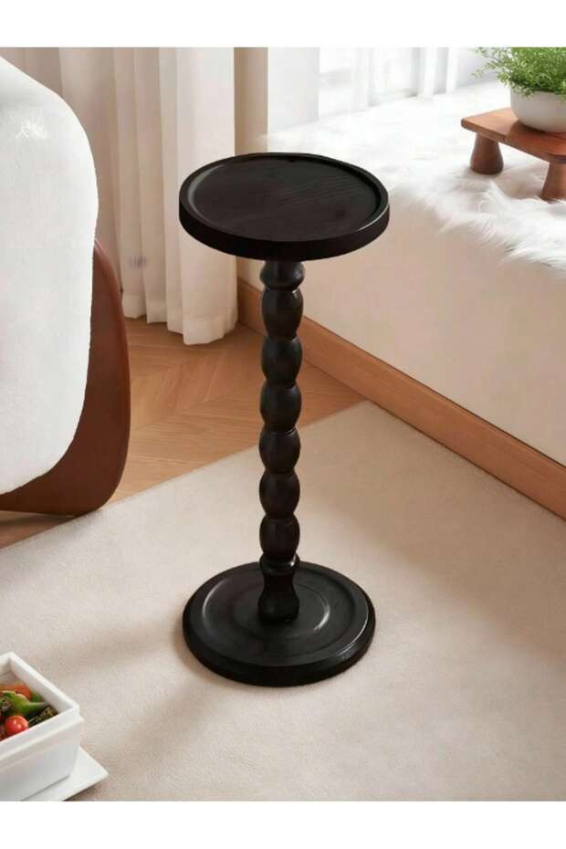 طاولة جانبية دائرية متحركة بأرجل من الخشب الصلب، طاولة متعددة الاستخدامات للفناء الخلفي أو ركن القهوة - 7