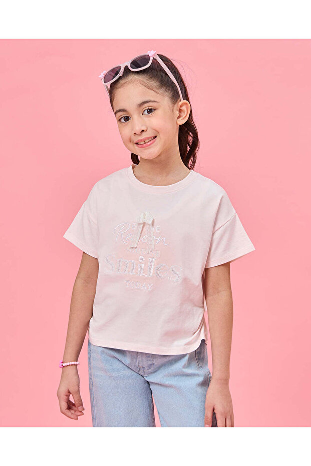 Girls Pink Sequins Embellished T-Shirt