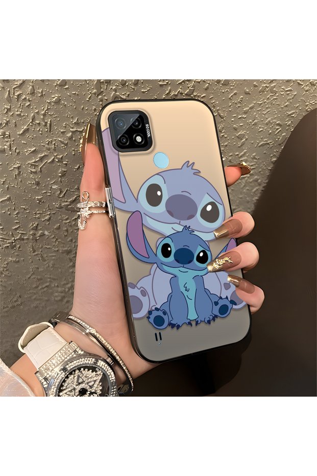Realme C21 Compatible, Stitch Couples Design Shock Protection Phone Case.