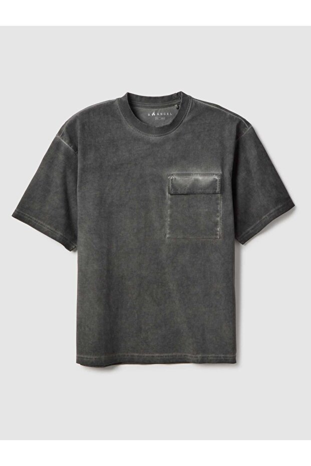 Grey pure cotton regular fit T-shirt with pocket