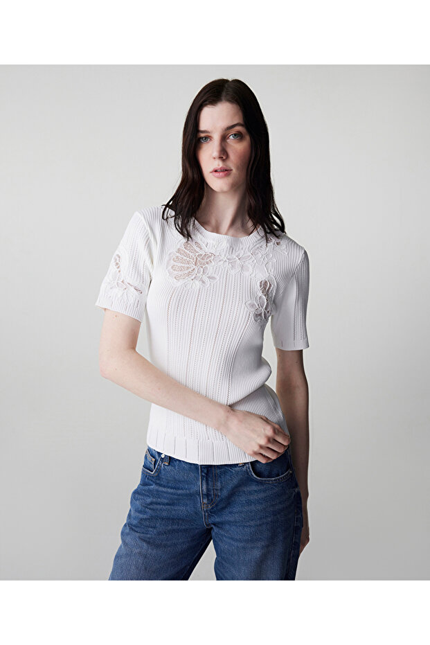Nakışlı dantel mix triko - 2