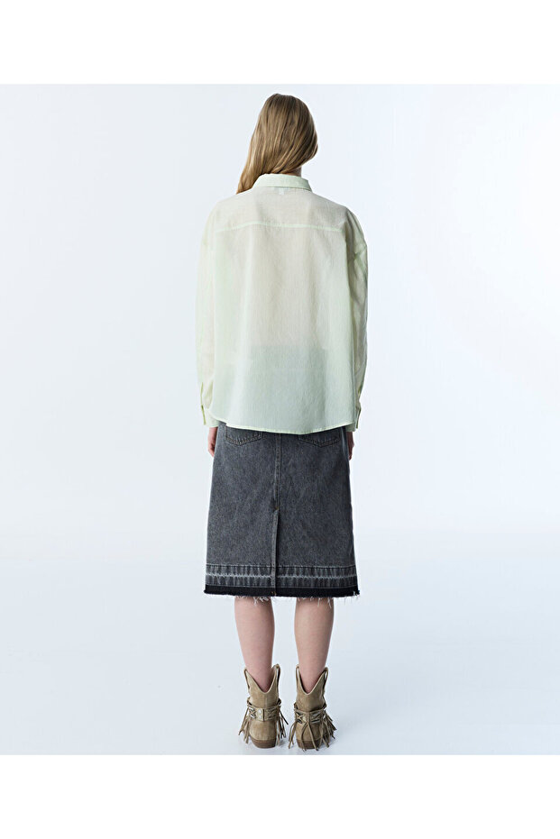 SLOGAN VE GÖRSEL BASKILI OVERSIZE GÖMLEK - 7