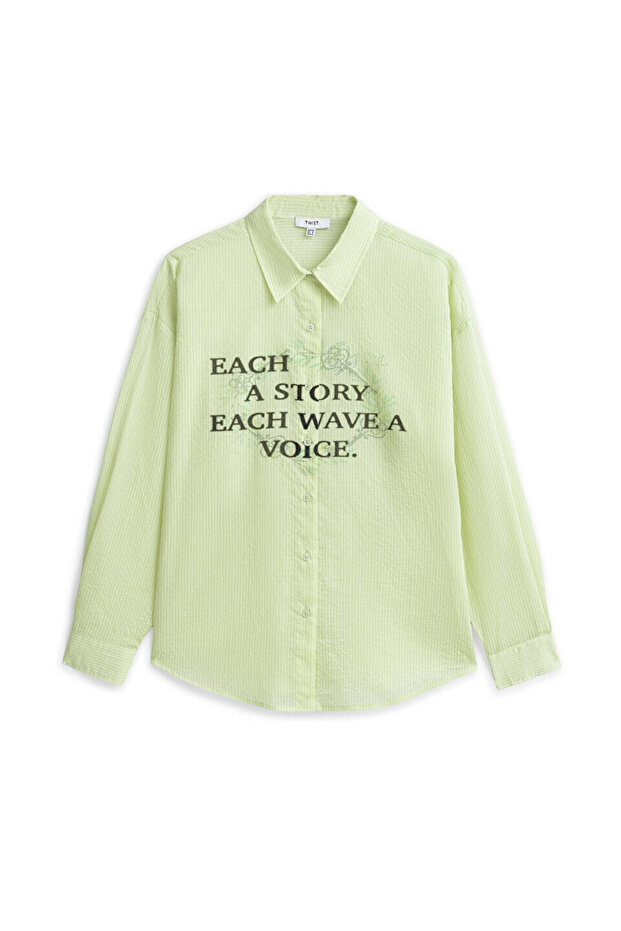 SLOGAN VE GÖRSEL BASKILI OVERSIZE GÖMLEK - 3