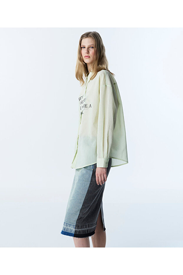 SLOGAN VE GÖRSEL BASKILI OVERSIZE GÖMLEK - 5