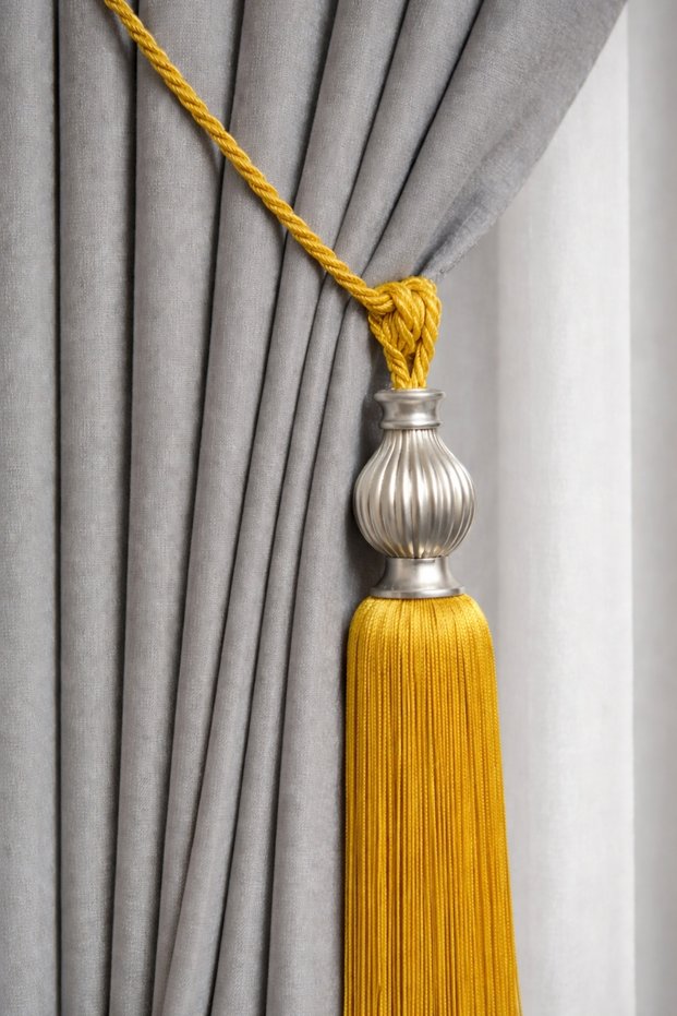 Gray Kukalı Ceiling Braçol Curtain Collection Accessory Mustard