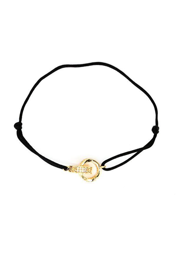 سوار رافعة مزدوجة بحجر الزركون الأسود - 1