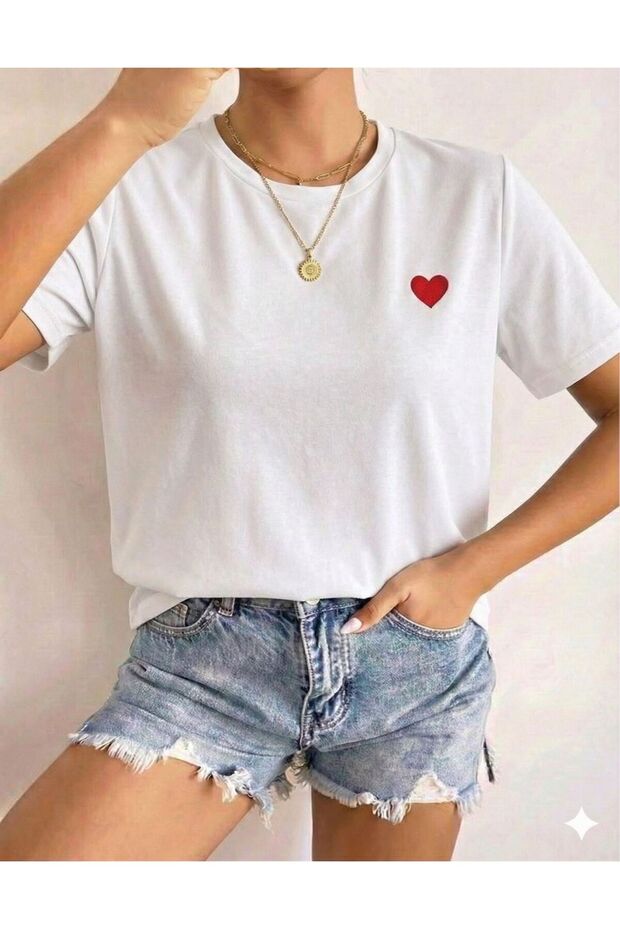 Tiny Heart Printed Women's Crew Neck T-Shirt