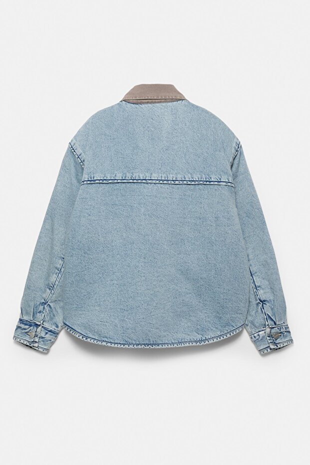 Kontrast yakalı denim ceket - 8