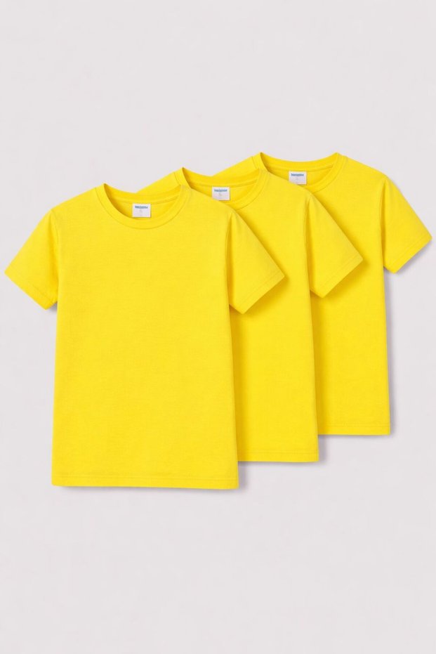 Unisex Children's Crew Neck Short Sleeve Standard Fit 3-Pack Yellow Color Kids T-Shirt