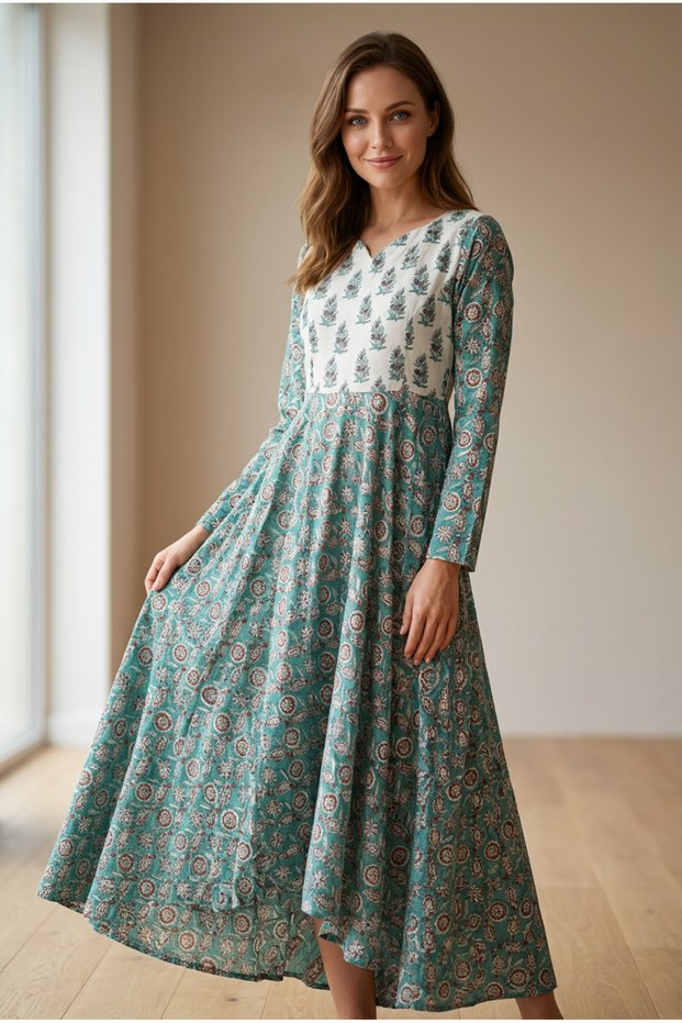 Rochie din bumbac imprimat manual