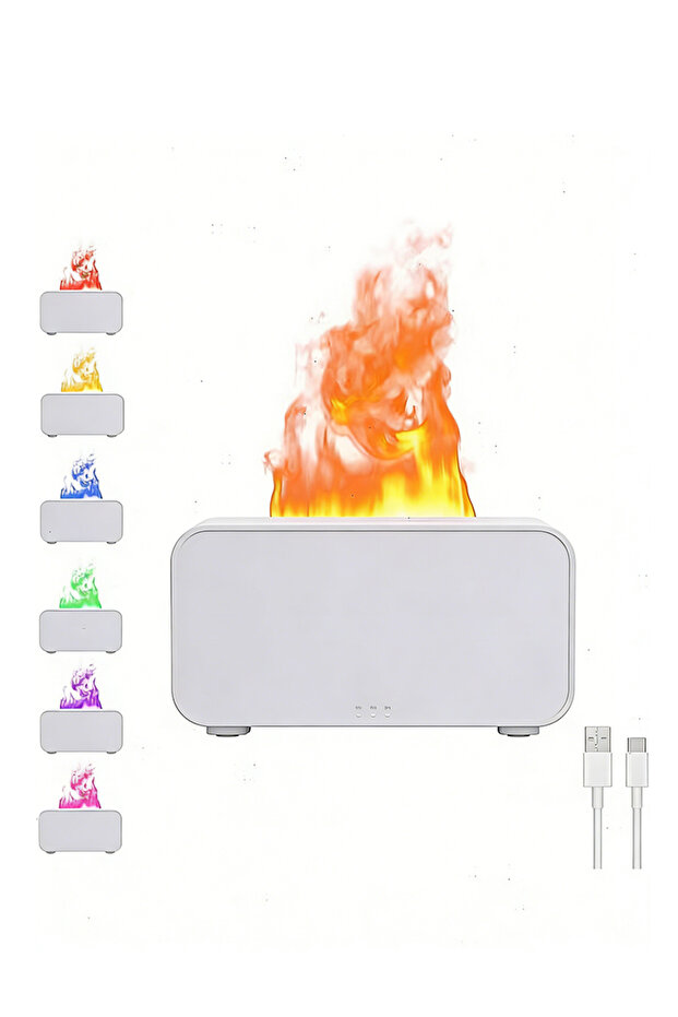 جهاز ترطيب مزود بتأثير ضوء ليلي متعدد الألوان على شكل لهب وموزع للزيوت العطرية - 8