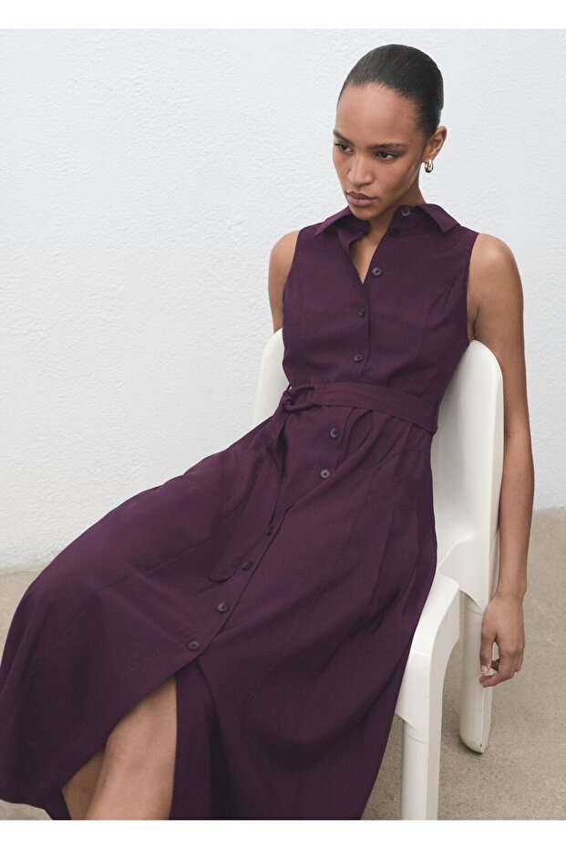 Kemerli gömlek elbise - 7