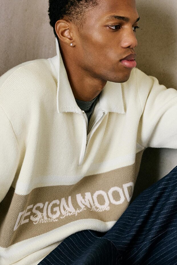 Fermuar detaylı örme polo - 1