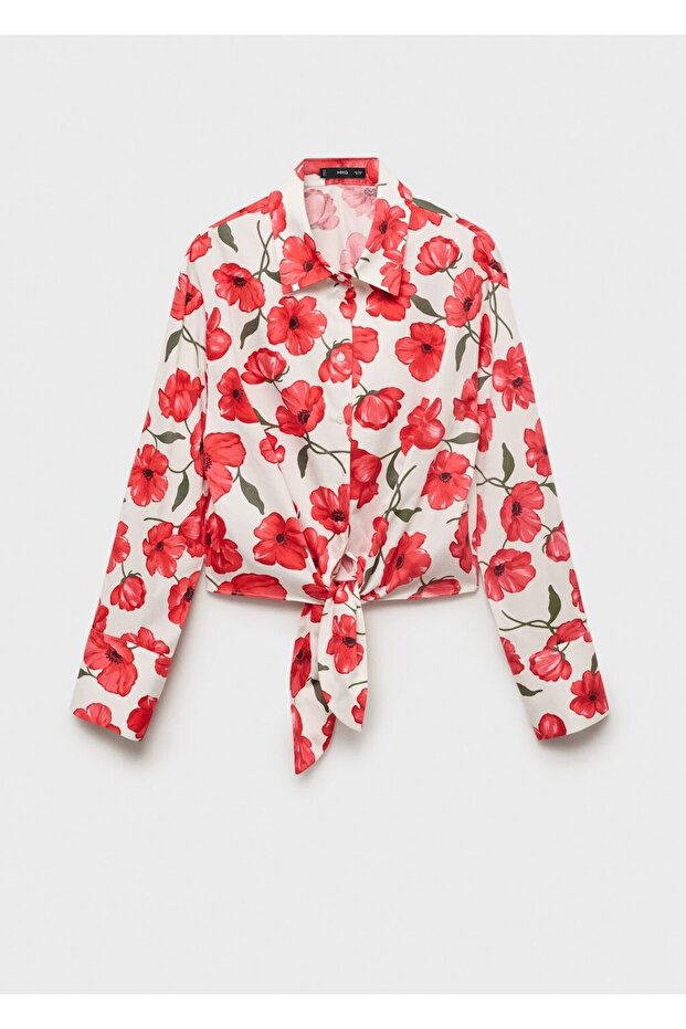 Çiçek desenli poplin gömlek - 3