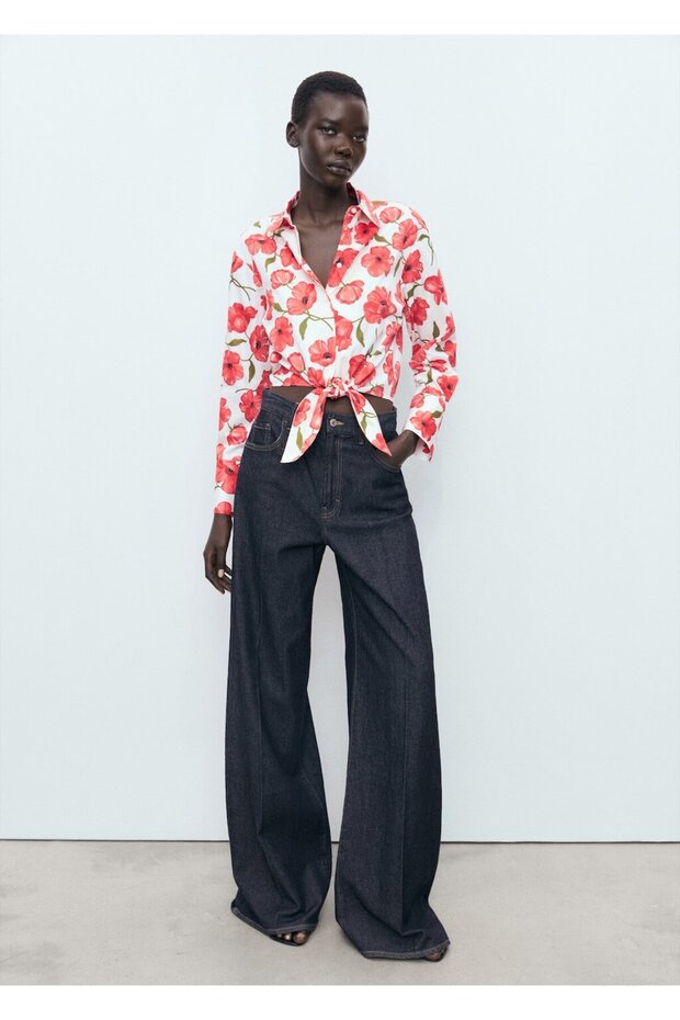 Çiçek desenli poplin gömlek - 2