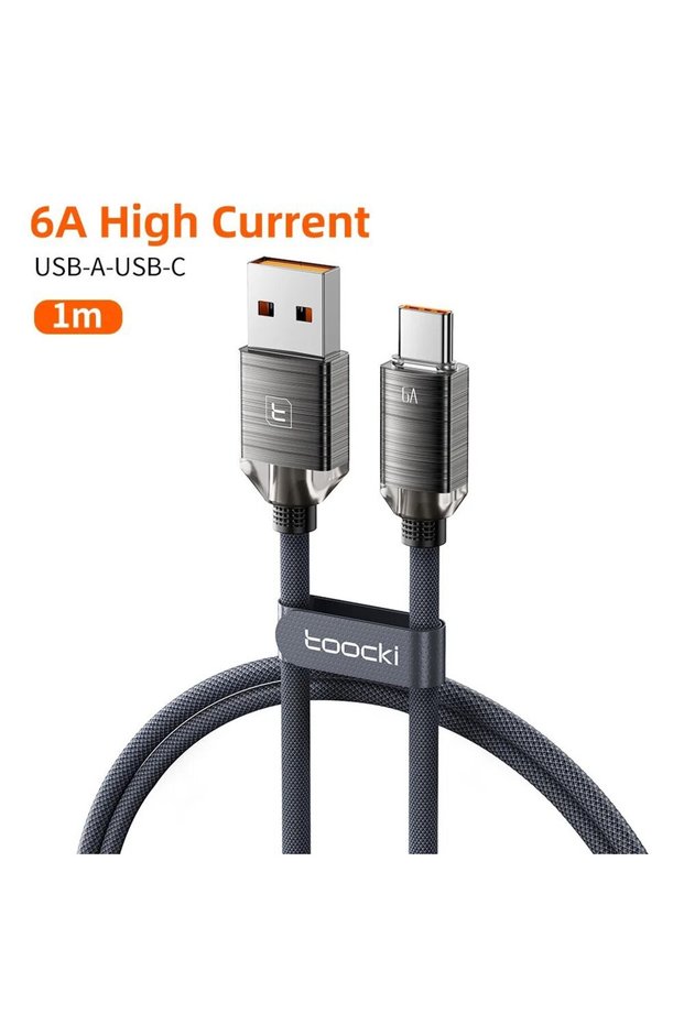 Grey 1m 6A USB Type C Cable for Oneplus POCO SuperCharge 66W/100W Fast Charg...