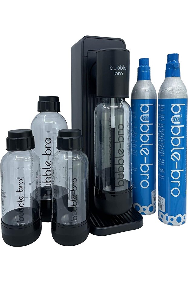 bubblebro Origin Sparkling Water Maker Family Pack (Black) with CO2 Cylinders and Bottles