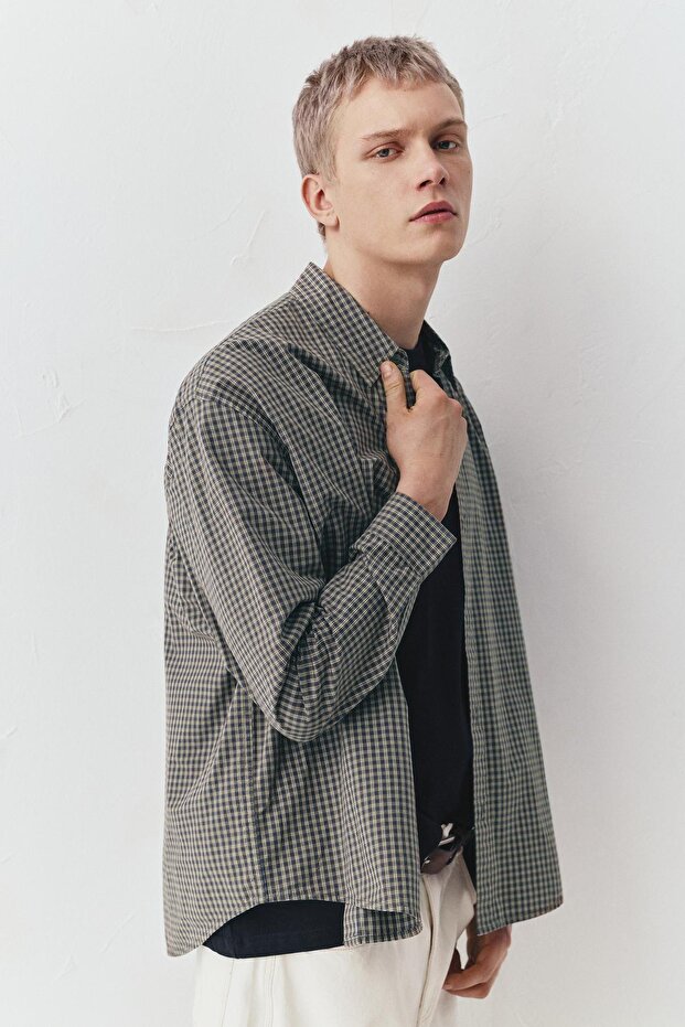 Kareli uzun kollu gömlek - 1