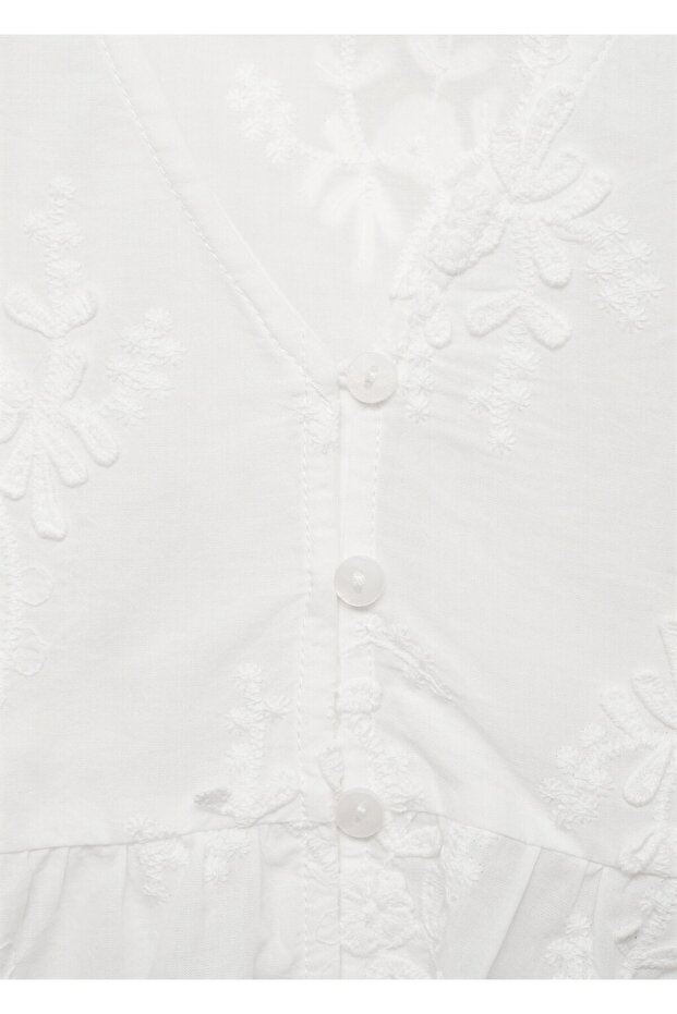 Çiçek işlemeli pamuklu bluz - 5