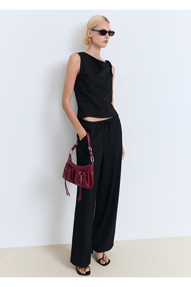 Asimetrik dökümlü askılı bluz - 2