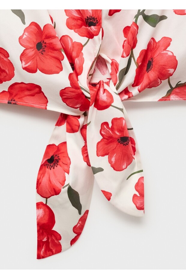 Çiçek desenli poplin gömlek - 5