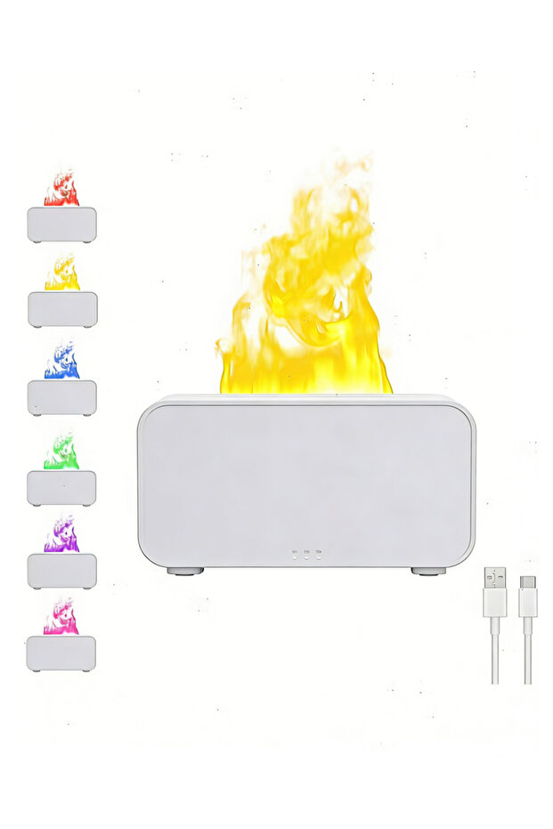 جهاز ترطيب مزود بتأثير ضوء ليلي متعدد الألوان على شكل لهب وموزع للزيوت العطرية - 4