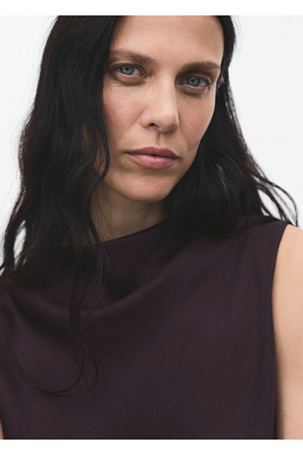 Drape yakalı saten bluz - 6