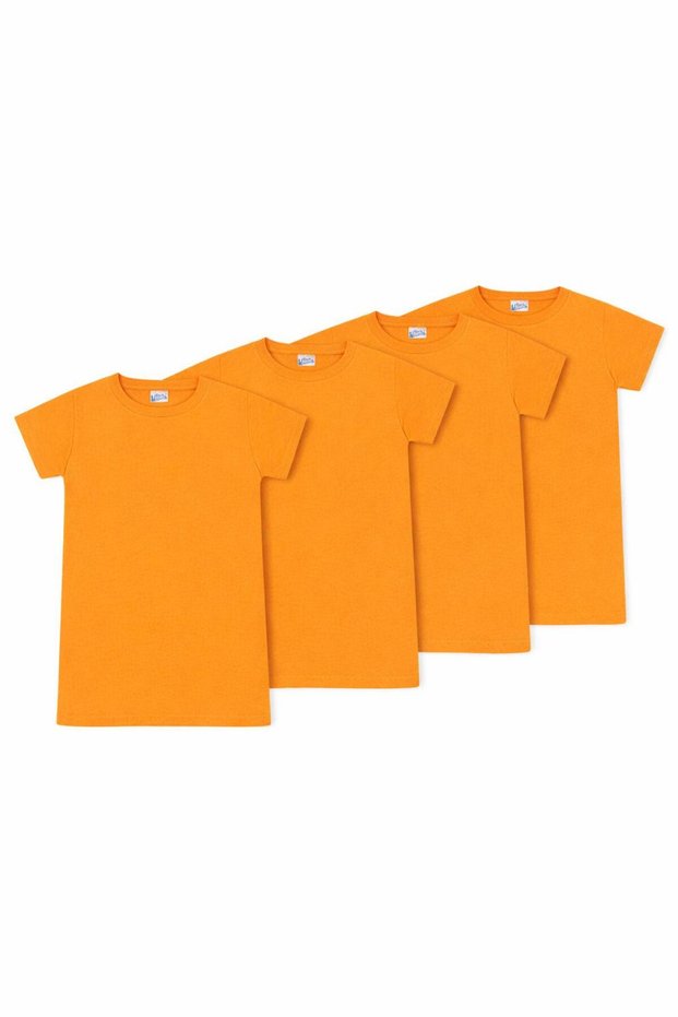 Unisex Children's Crew Neck Short Sleeve Standard Fit 4-Pack Mustard Color Children's T-Shirt