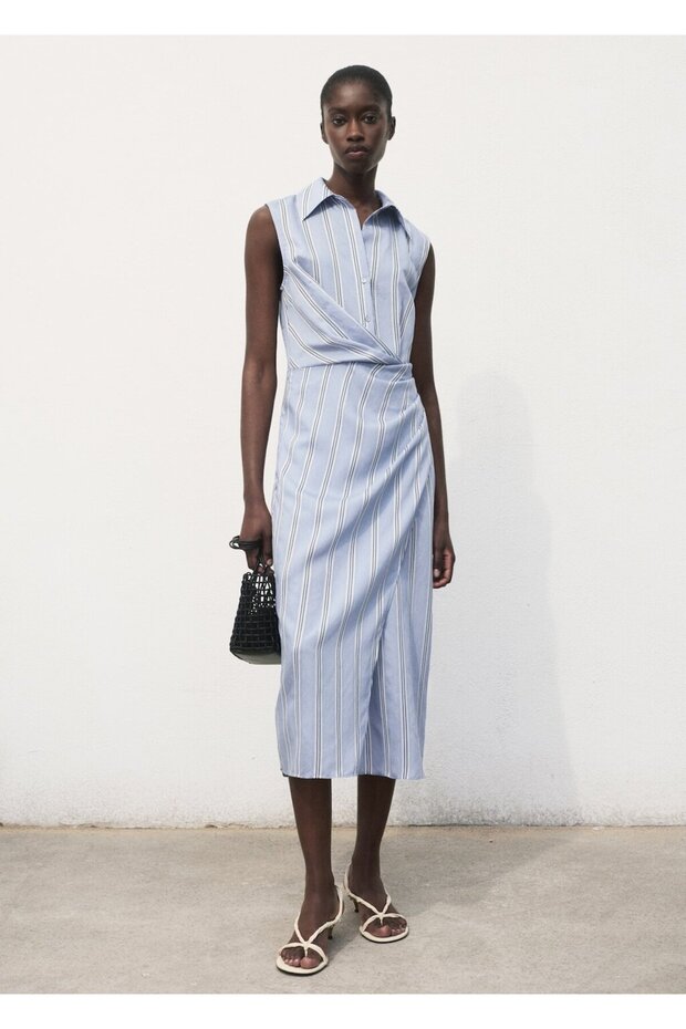 Dökümlü gömlek elbise - 2