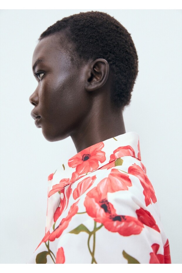 Çiçek desenli poplin gömlek - 6