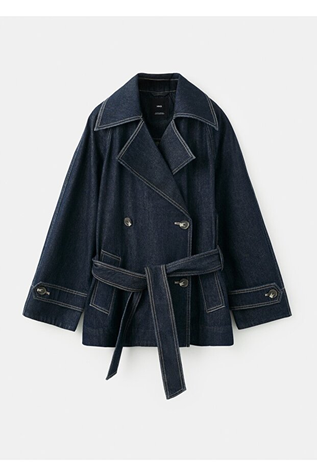 Kemerli denim trençkot - 3