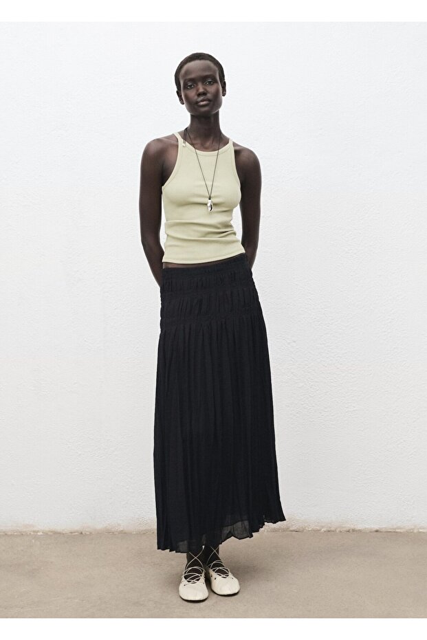 Lastik örgü pamuklu bluz - 2