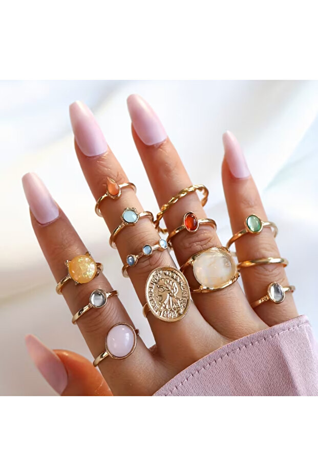 One Three-Piece Multicolor Adjustable Ring Set - 1