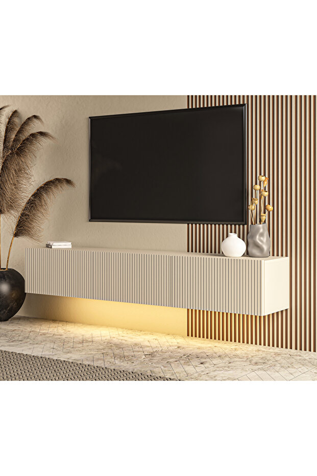 MERT SERT MOBİLYA Avido 150 cm Günışığı Led Işıklı Tv Sehpası, Tv Ünitesi, Duvar Ünitesi
