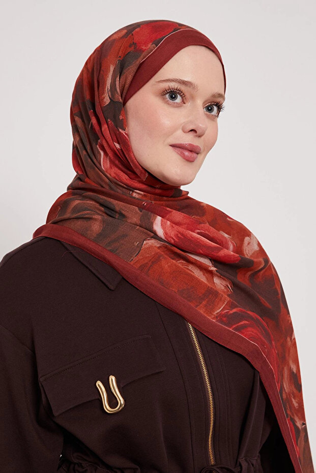 شال حرير منقوش - أحمر ياقوتي - 2