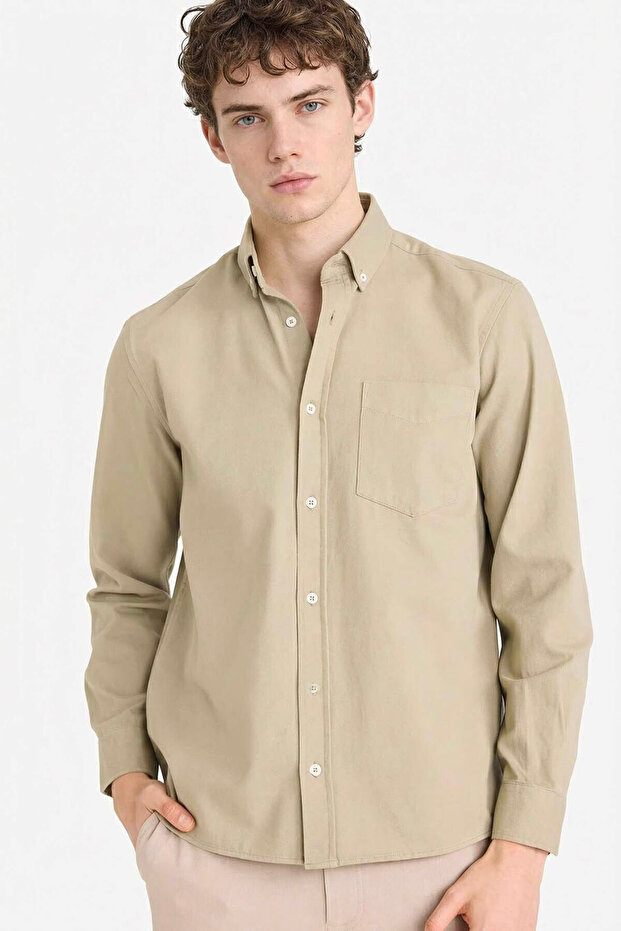 Regular Fit Gabardine Khaki Men's Shirt F1261Ax/Kh404