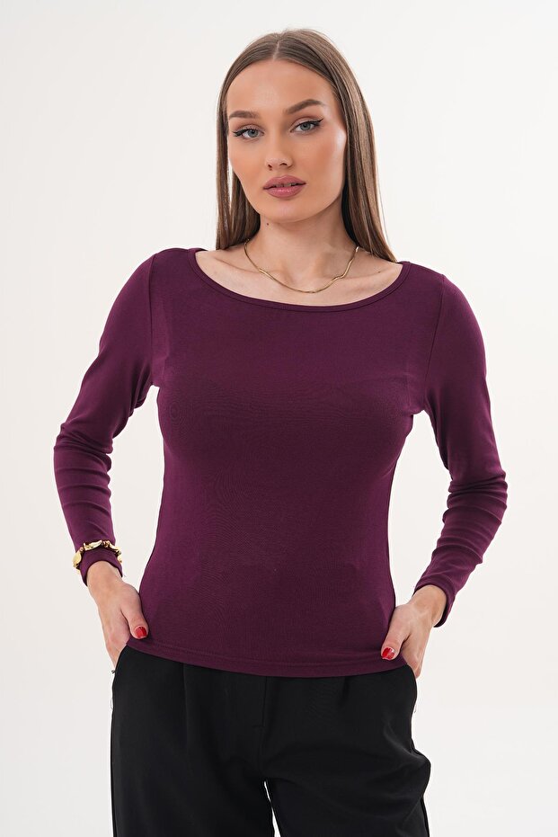 Women's Boat Neck Long Sleeve Blouse - 260112
