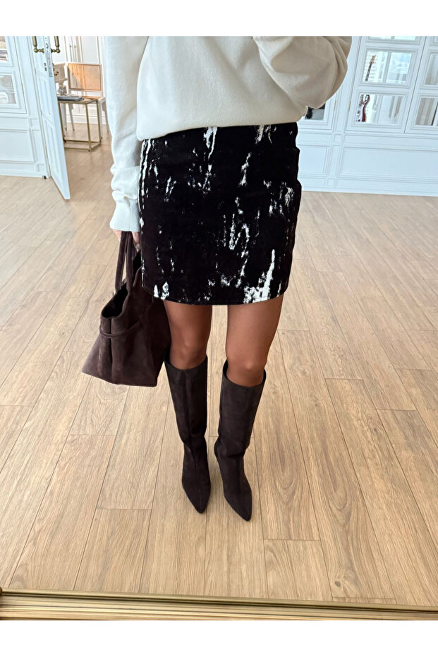 Brown-White 100% Cotton Color Gradient Mini Skirt - 261002