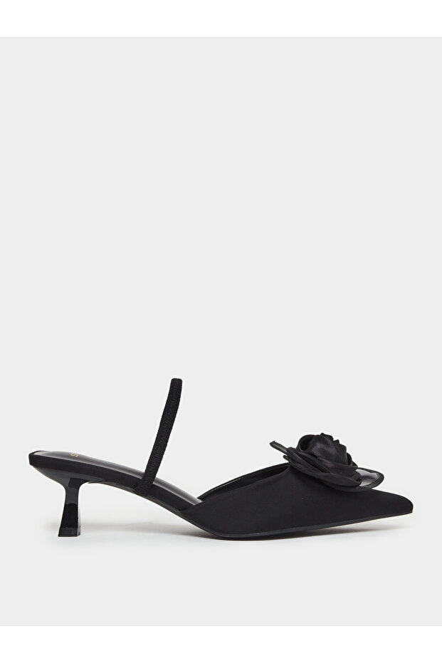 Black Satin Shoes with Floral Detail