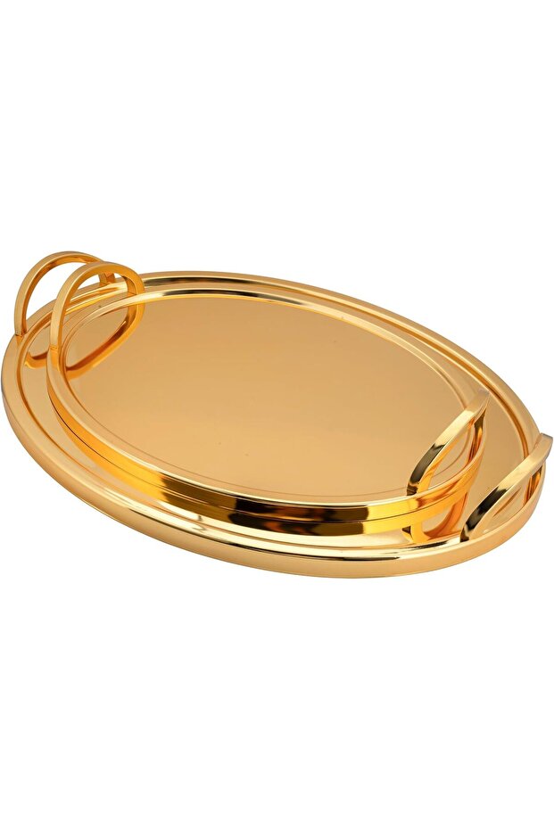 طقم صواني تقديم بيضاوية بمقابض جانبية - 3