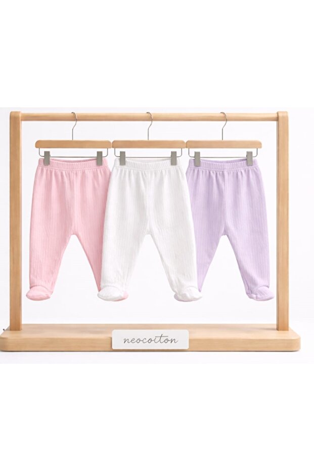 3 Pieces of Cotton Report Ribbed Basic Baby Pants with Booties