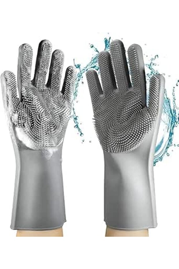 Pair of Magic Dishwashing Cleaning Sponge Gloves Reusable Silicone Brush Scrubber