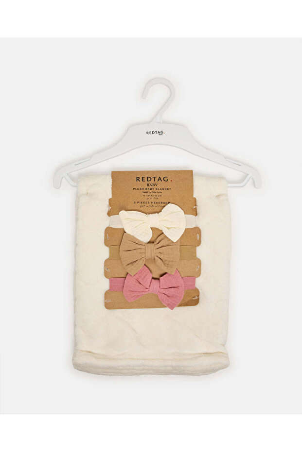 Baby White Blanket With Headbands Set (3 Piece)