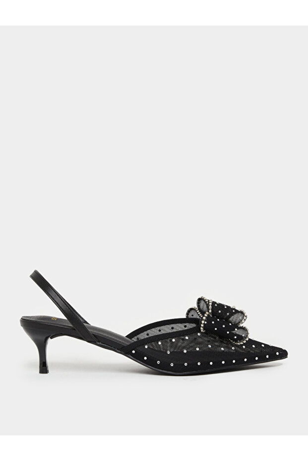 Women Black Embellished Kitten Heels Shoes