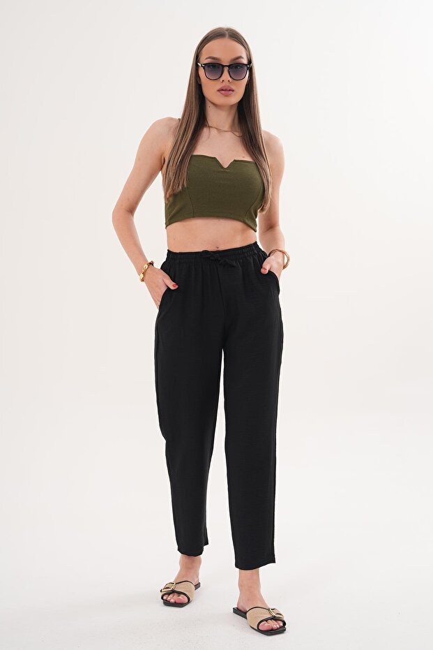 Women's Carrot Leg Linen Trousers - 260162
