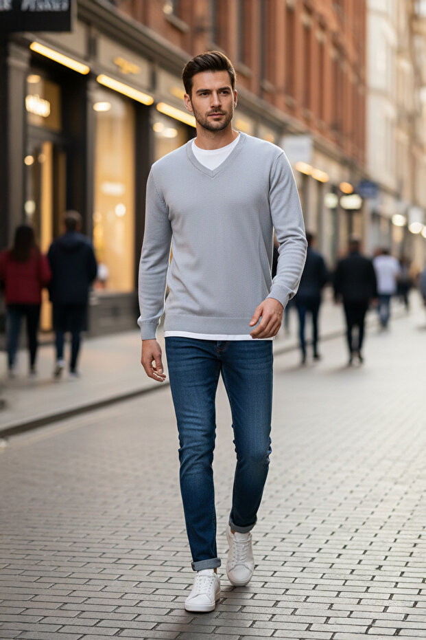 Erkek V Yaka Triko Kazak - 3