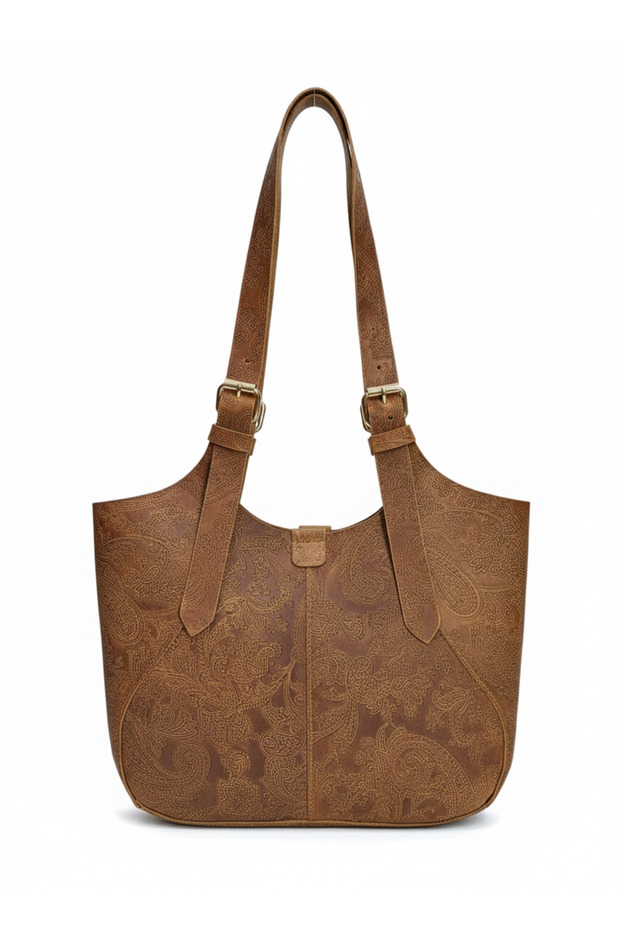 Cashmere Print Genuine Leather Handmade Women's Shoulder Bag with Zipper Organizer