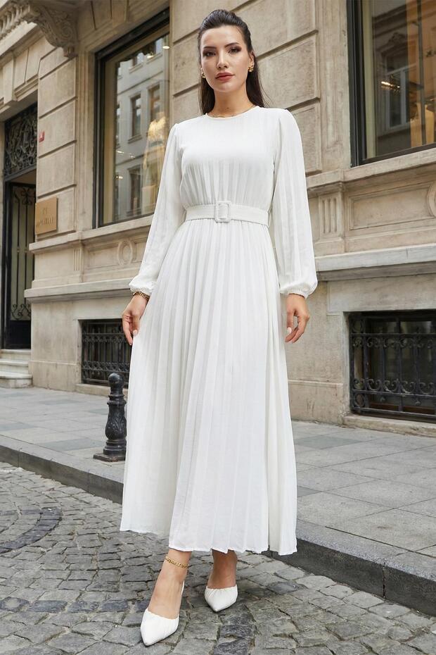 Pleated Aerobin Dress White SS2339