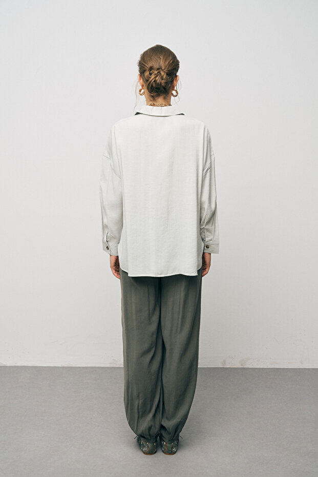 Kadın Basic Modal Düz Dökümlü Gömlek - 5